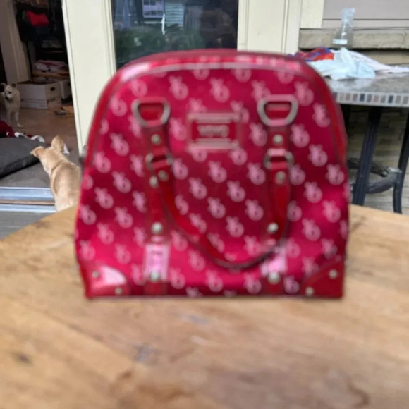 XOXO Red Patent Satchel Shoulder Bag – Monogram Studded Barbiecore Y2K Bling - Picture 7 of 10